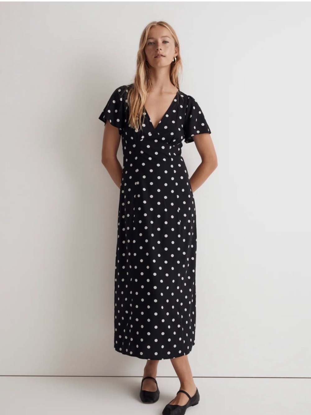 Madewell V-Neck Flutter-Sleeve Midi Dress Size 6